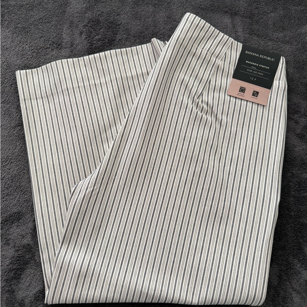 Banana Republic Black and White Striped Wide-Leg Crop Pants